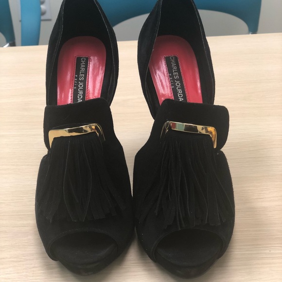 Charles Jourdan Peep Toe Tassel Heels, sz 8 - Picture 5 of 6